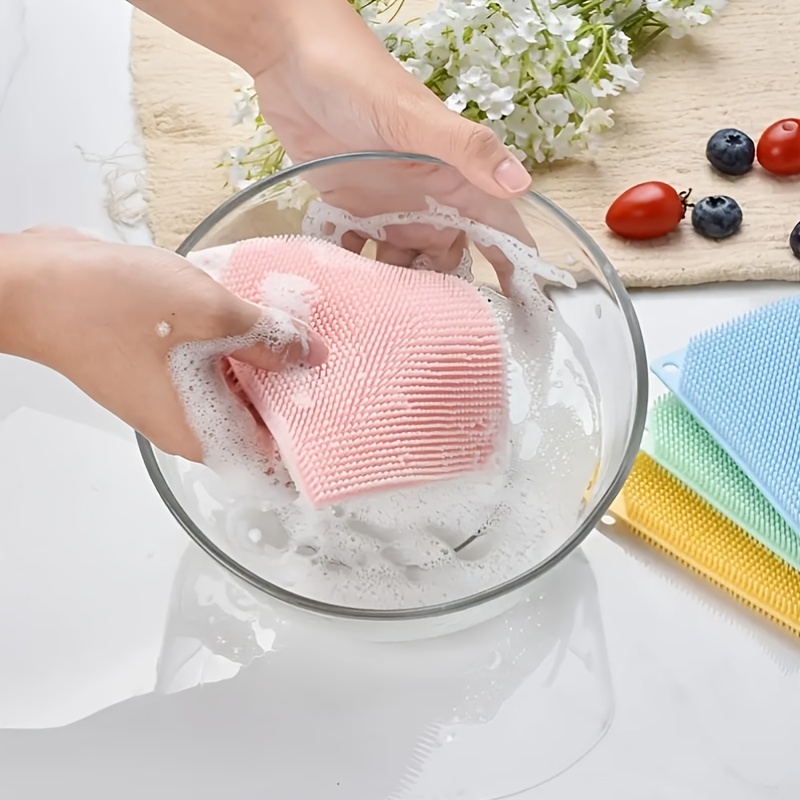 8 Color Silicone Sponge Dish Kitchen Reusable Rubber Scrubber