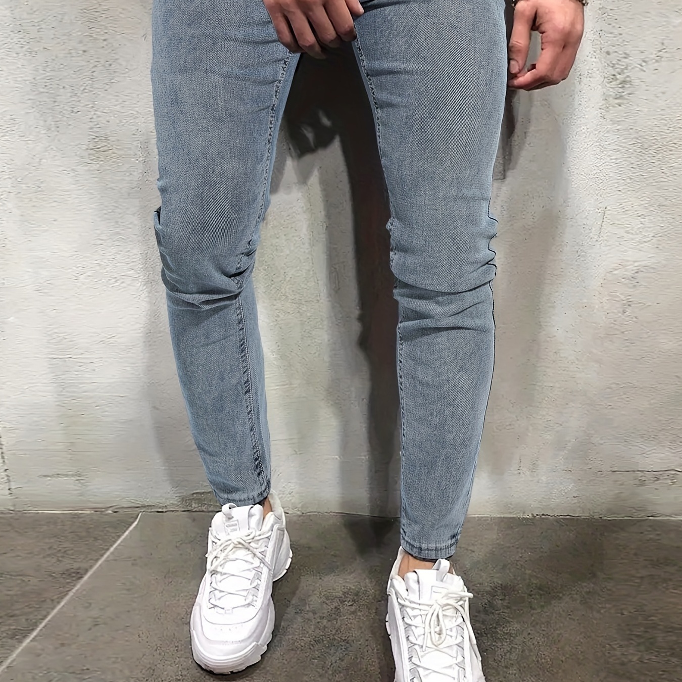 

Classic Design Slim Fit Jeans, Men's Casual Street Style Distressed High Stretch Denim Pants For The 4 Seasons