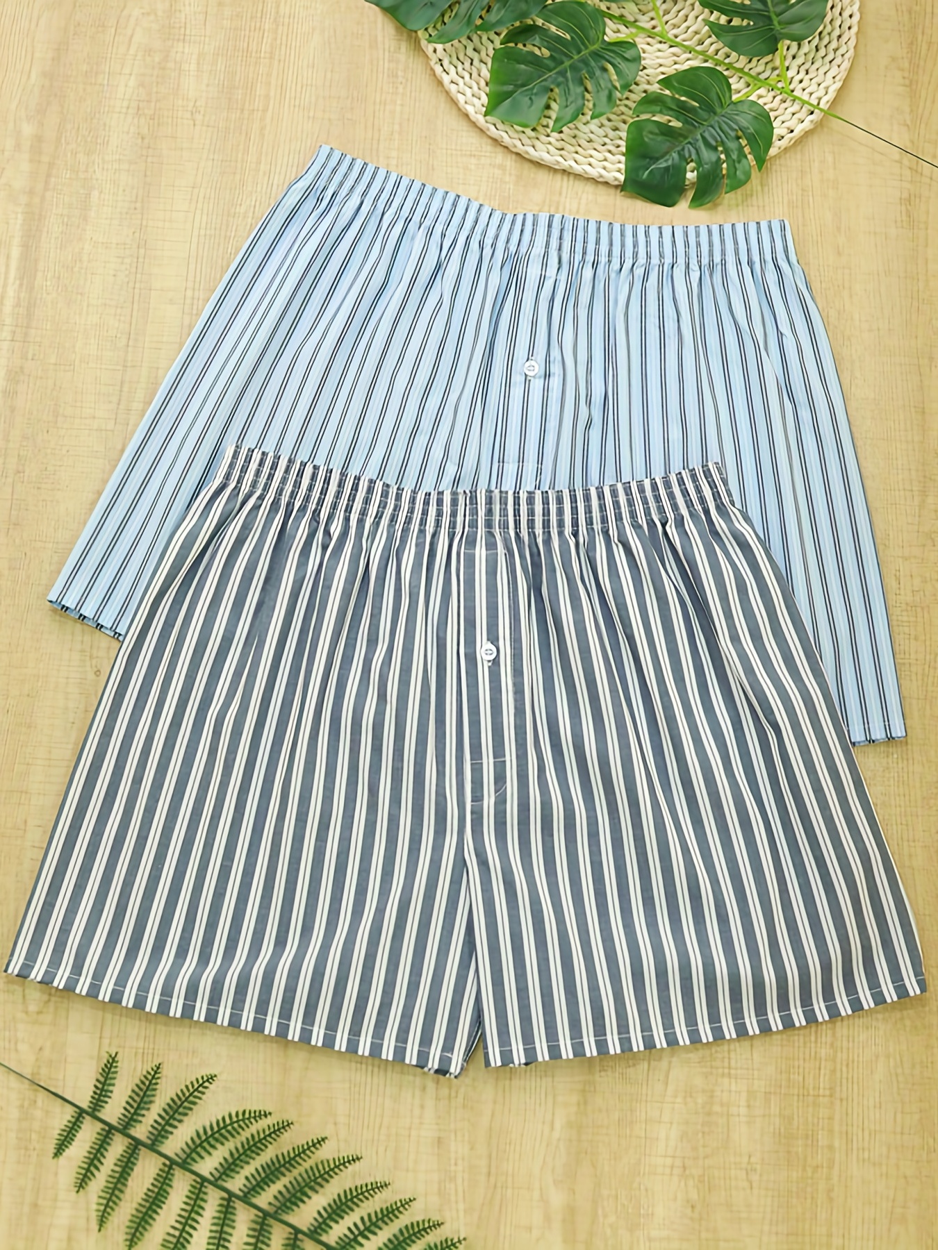 Light Blue Striped Cotton Boxer Shorts