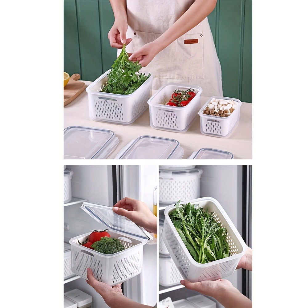  Fruit Storage Containers For Fridge Organizer Vegetable Fresh  Food Keeper Produce Saver Refrigerator Reusable 4 Pack Box Multi-Size Large  Capacity with Lid & Colander for Home Kicthen Travel Set: Home 