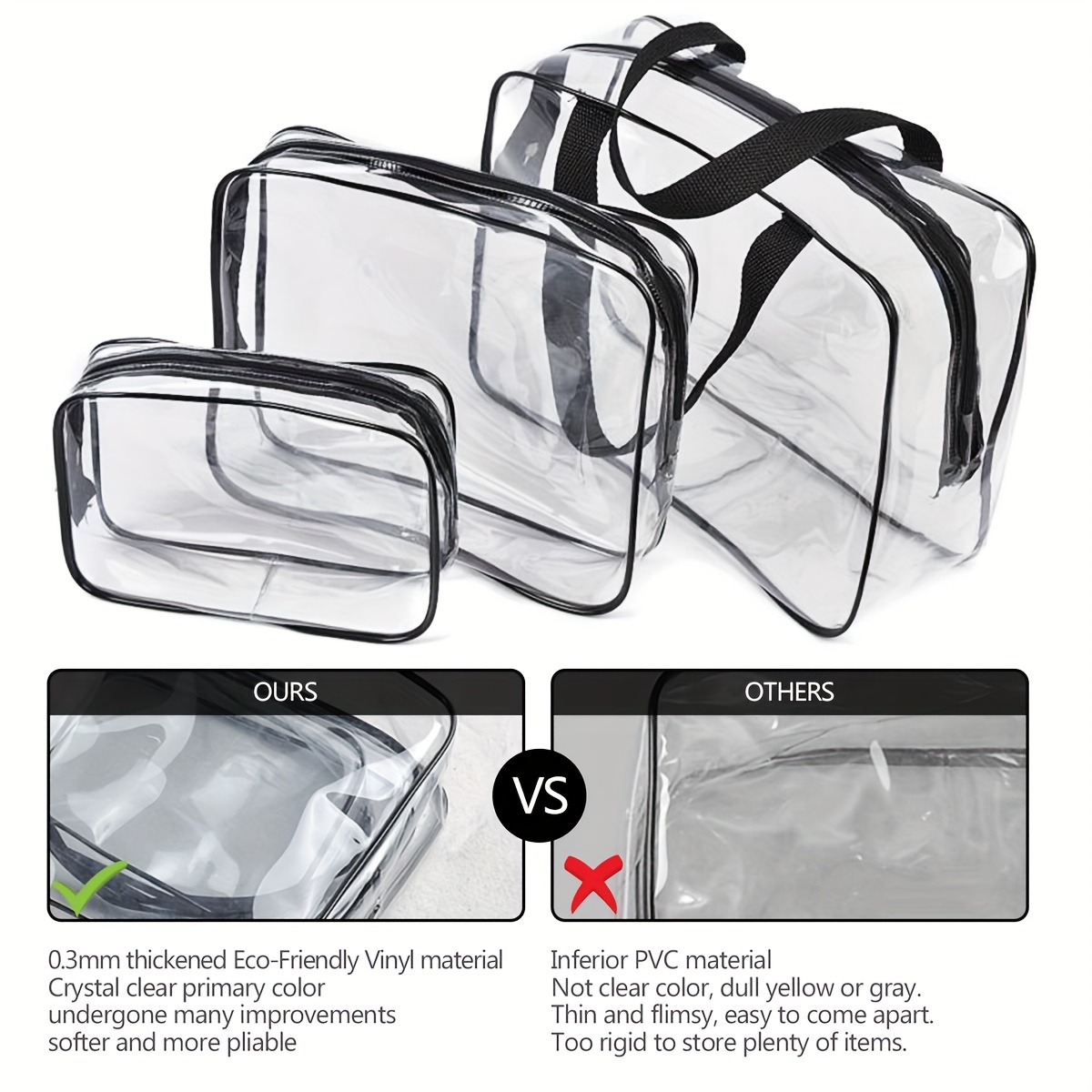 3 Piece Waterproof Travel Bag Set Transparent Makeup Toiletry Clear Wash  Pouch