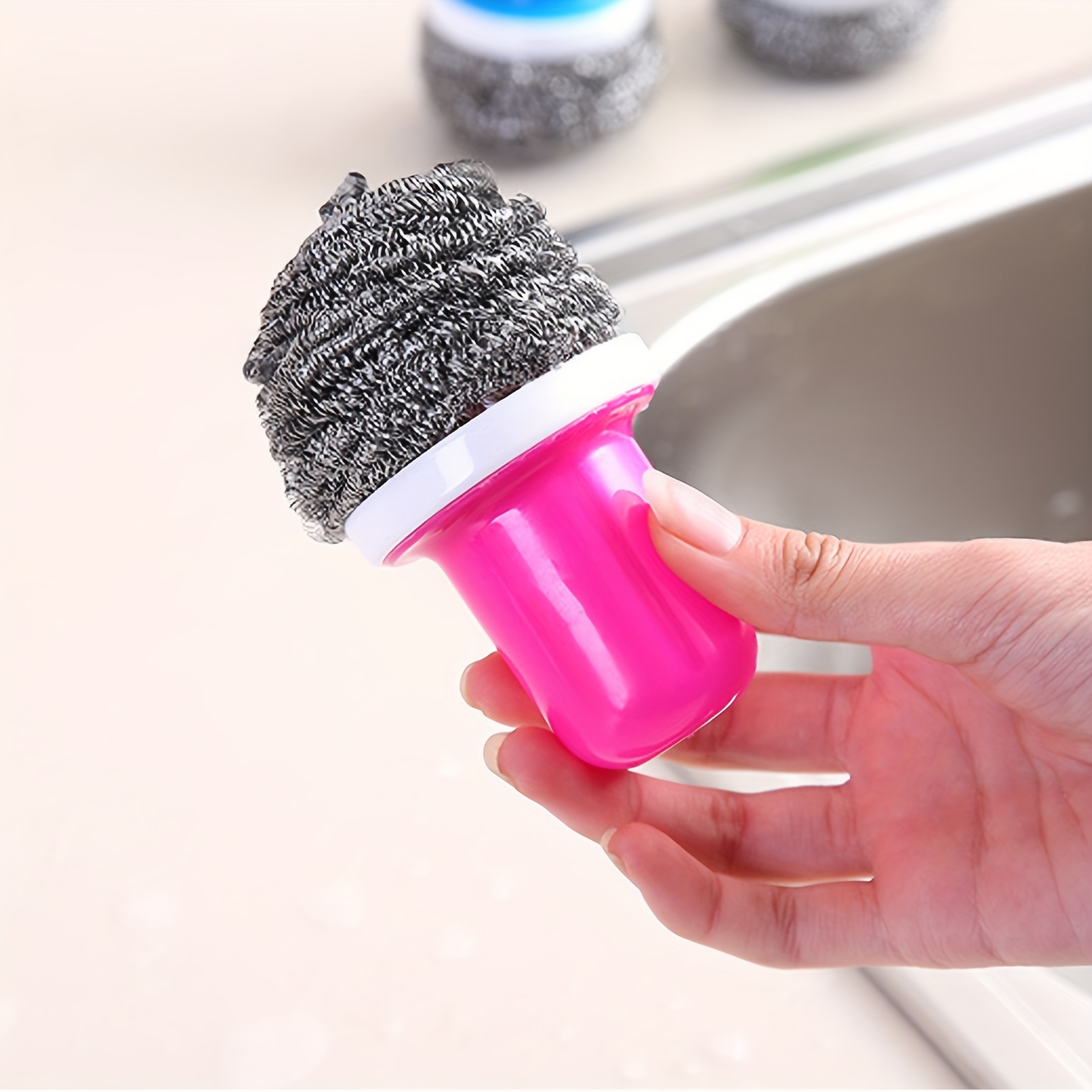 Stainless Steel Wire Ball Dishwashing Brush With Handle, Creative