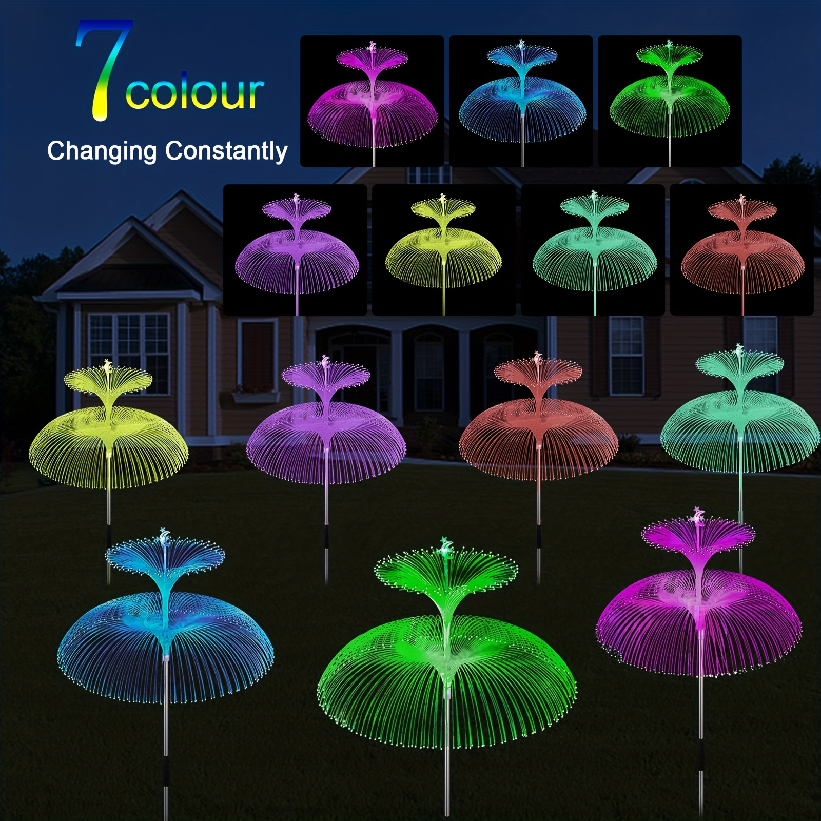 4pcs solar led double layer fiber optic jellyfish light 7 color conversion jellyfish solar courtyard light outdoor lighting with star moon jellyfish lawn light waterproof ip65 decoration garden courtyard path wedding party 78 74x35 4 1
