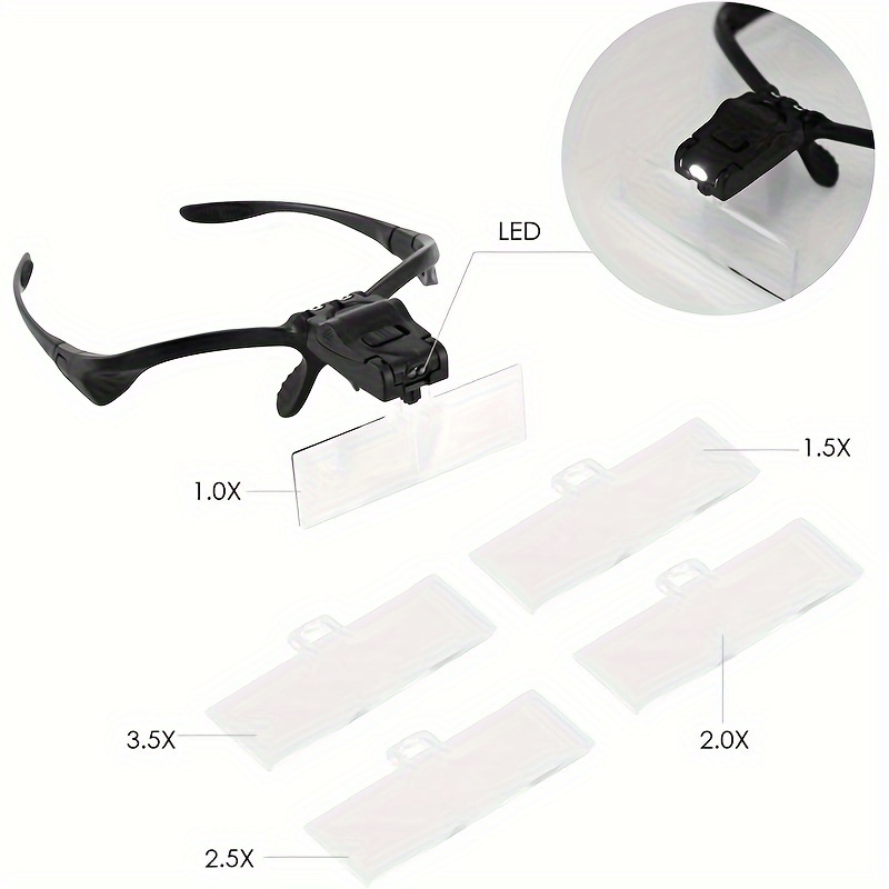 Magnifying glasses with LED lighting 1.0x, 1.5x, 2.0x, 2.5x, 3.5x