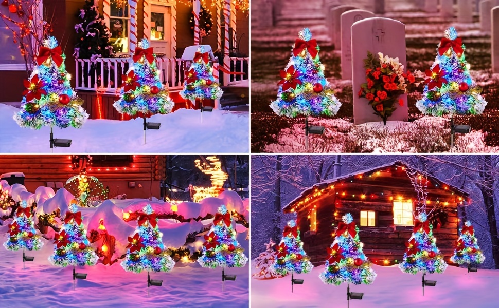 2pcs Solar Cedar Christmas Tree Lights, With 40 LED Four-color Lights,  Two-mode Function, With Constant Light And Flashing, Ground-mounted  Christmas T