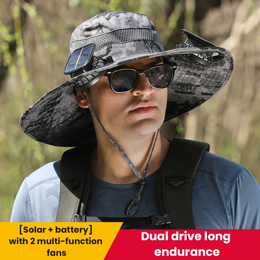 1pc Summer Big Brim Breathable Sun Protection Hat With Long Endurance  Lithium Solar Charging Fan For Outdoor Fishing Camping Hiking, Don't Miss  These Great Deals
