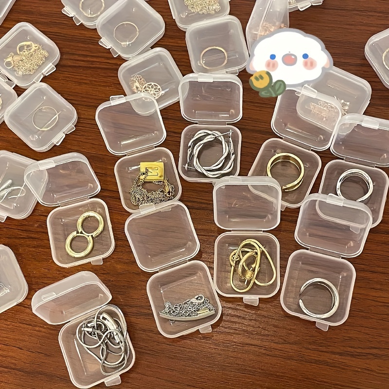 Square Mini Clear Plastic Small Box Hook Jewelry Earplugs Container Case  Storage