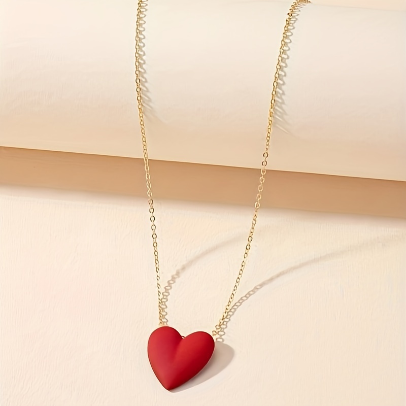 Red Heart Necklace Big Red Glass Heart Pendant Black Leather - Temu