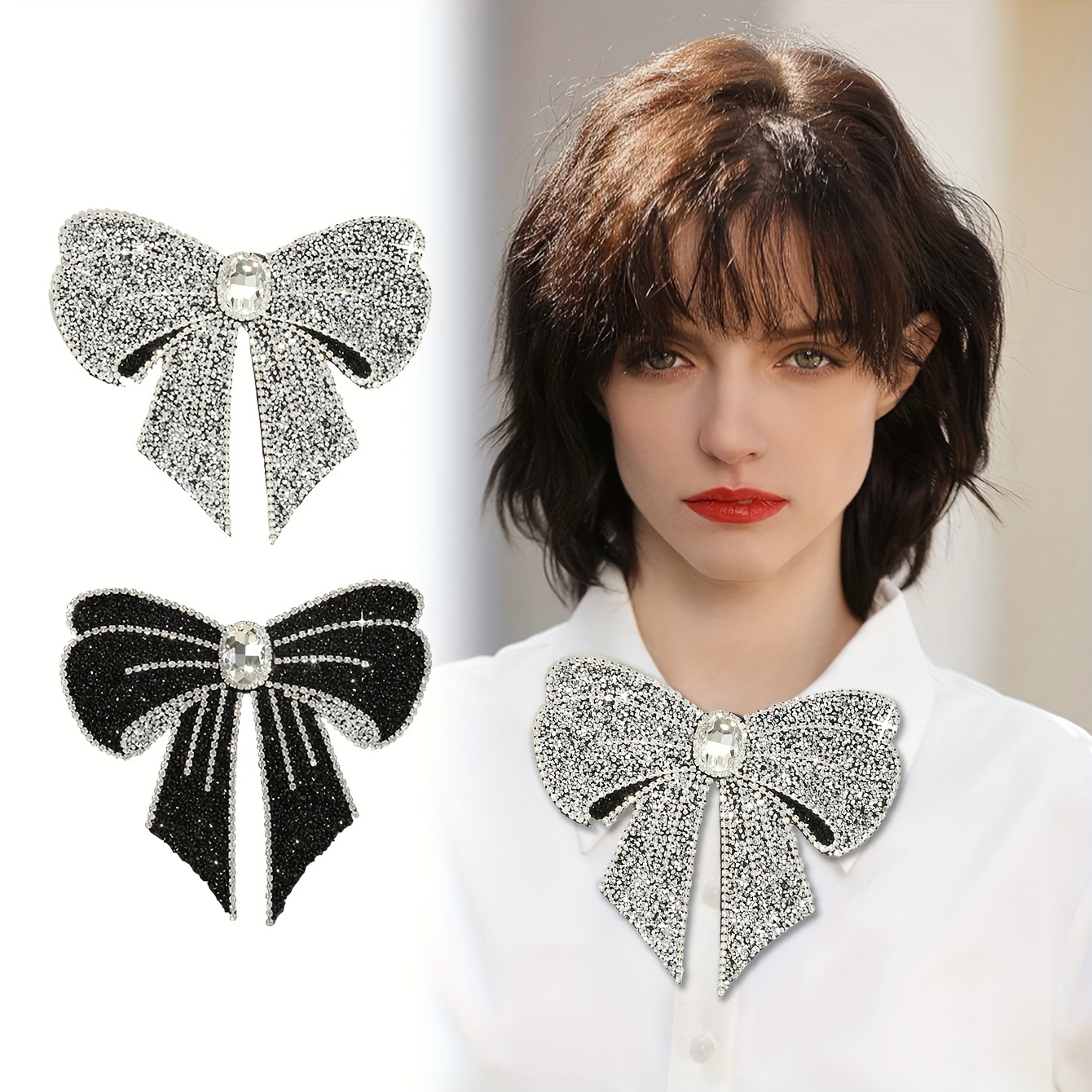 

Shiny Rhinestone Bow Bowtie, Elegant Exquisite Bowtie, Stylish Shirt Decorative Bowtie For Party Banquet