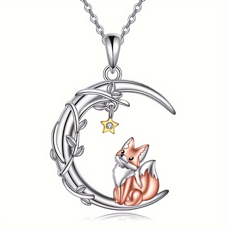 

Elegant Cute Fox Moon Branch Star Inlaid Artificial Crystal Pendant Necklace Adorable Animal Design Necklace Jewelry Birthday Gift