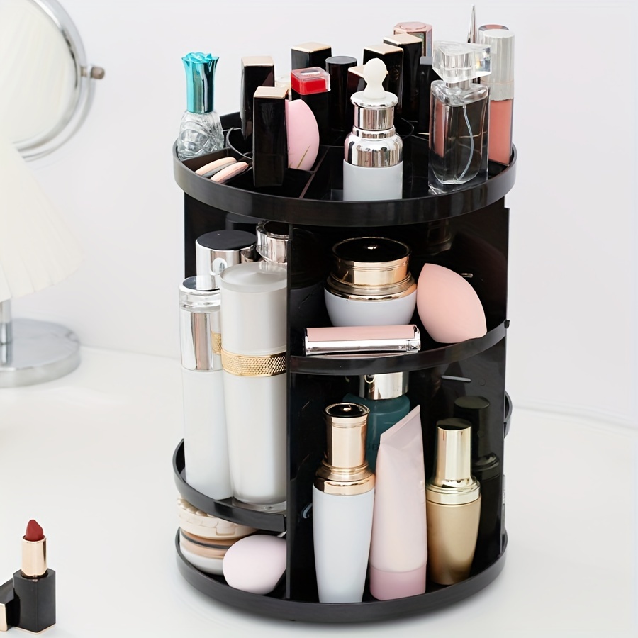 Organizador de maquillaje, caja de almacenamiento de cosméticos giratoria  de 360 grados, vitrina de cosméticos ajustable de gran capacidad, estante