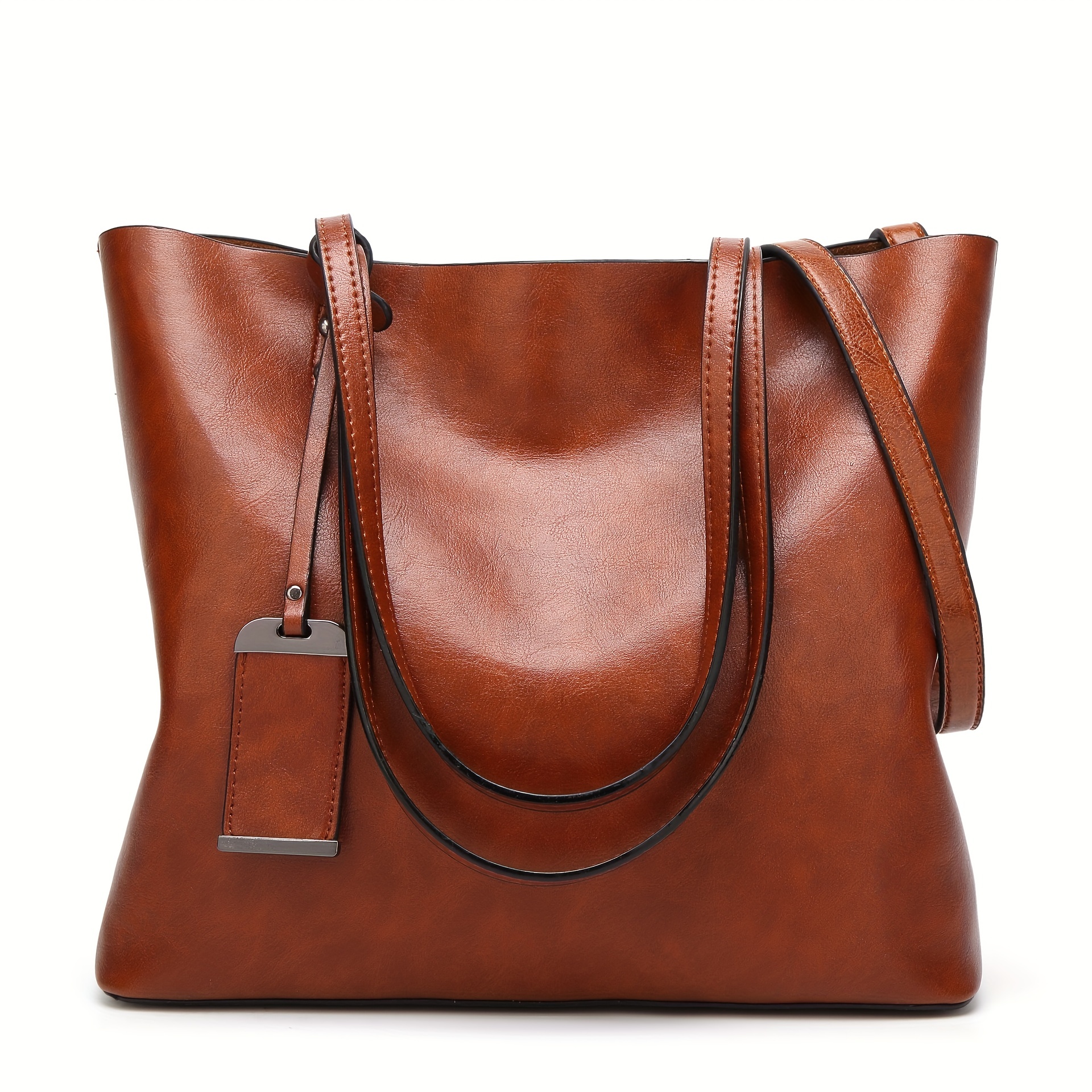 Solid Color Fashion Tote Bag, Large Capacity Pu Leather Shoulder Bag,  Vintage Casual Handbag - Temu