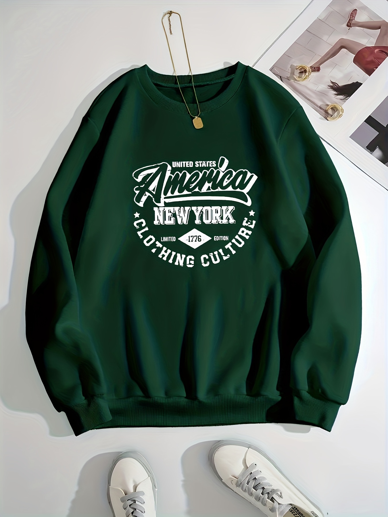 New York Letter Print Girls' Long Sleeve Pullover Sweatshirt - Temu