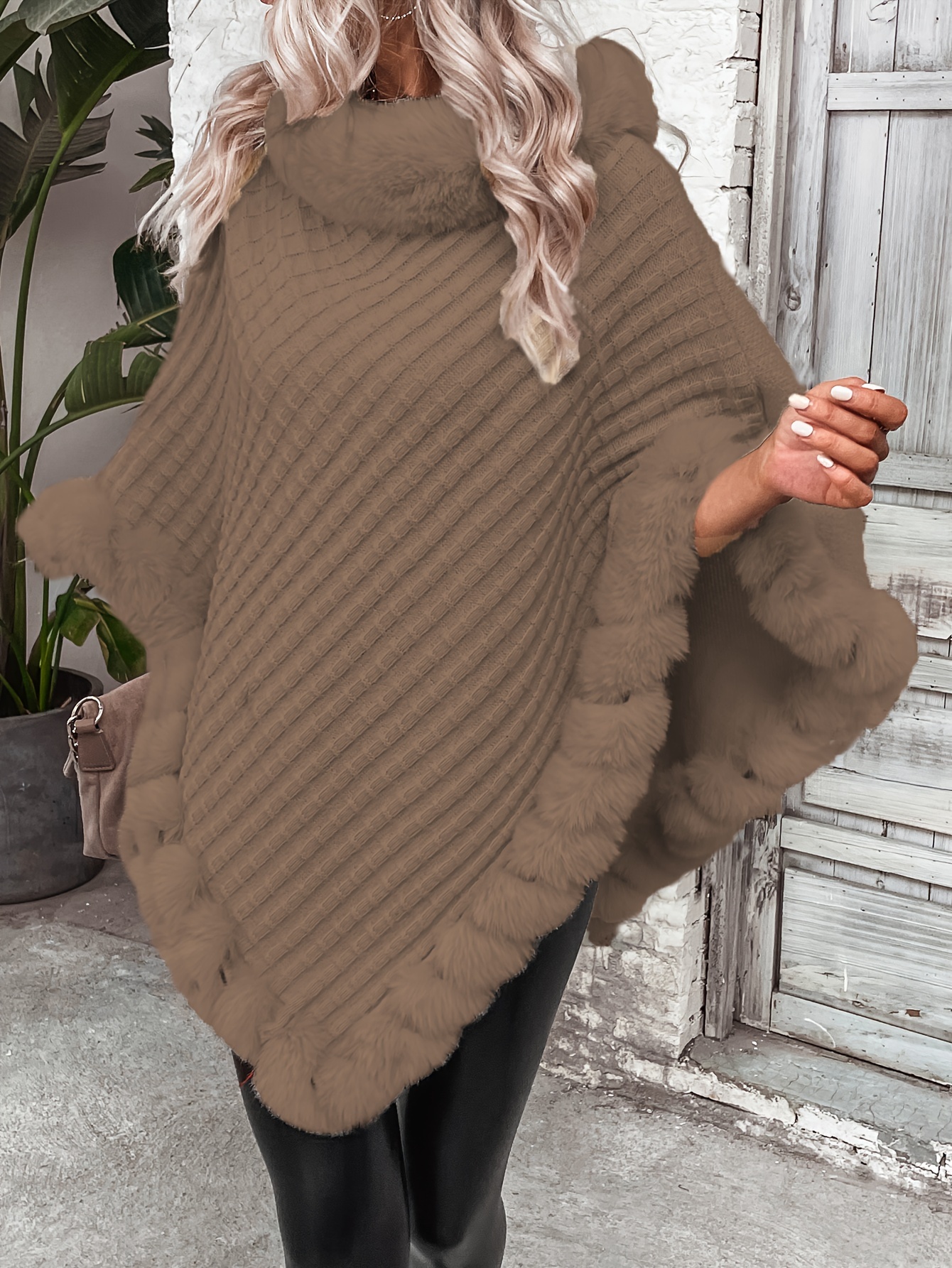 Comprar Tops de capa de punto con cuello vuelto de tortuga para mujer,  poncho tipo chal de invierno para mujer, jersey de talla grande