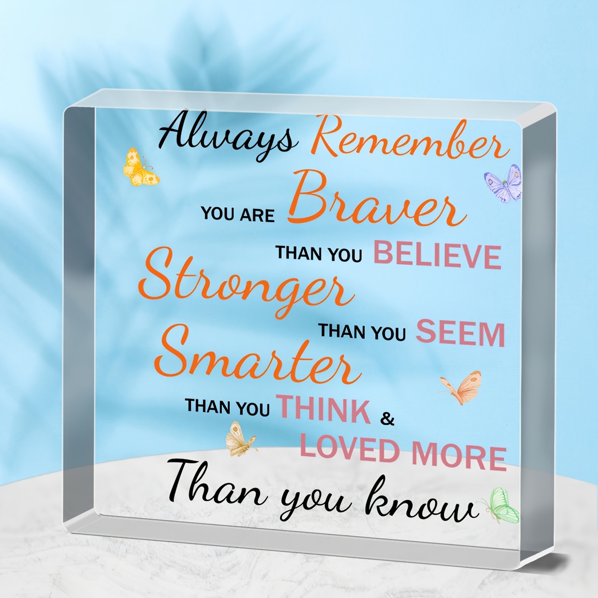 Encouragement Gifts for Women Men, Inspirational Desk Decor for Home  Office, Always Remember You Are Braver Than You Believe Quotes Wood Plaque  With