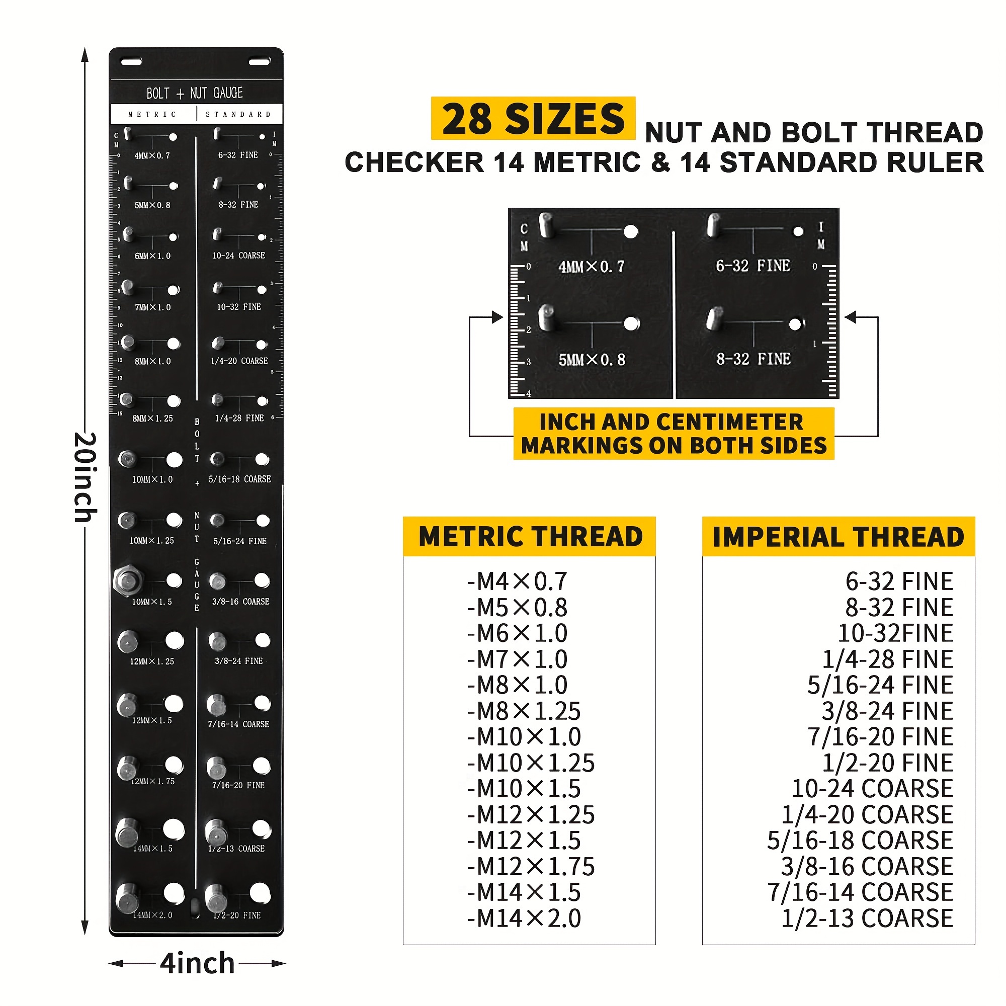 28/34pcs Nut And Bolt Thread Checker – Utility Thread Checker Box – Easy To Use Thread Checker Standard And Metric – Compact Bolt And Nut Identification Gauge Box – Male/Female Gauges details 4