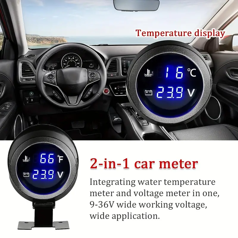 1 Universal Car Digital Gauge Water Temperature Voltage - Temu