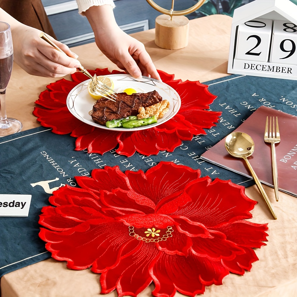 1pc PVC Placemat, Modern Flower Pattern Table Mat For Kitchen