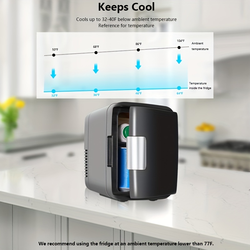 Mini nevera, refrigerador pequeño de 8 latas/6 litros, 110 VAC/12 V CC,  enfriador termoeléctrico portátil y calentador, escritorio para el cuidado  de