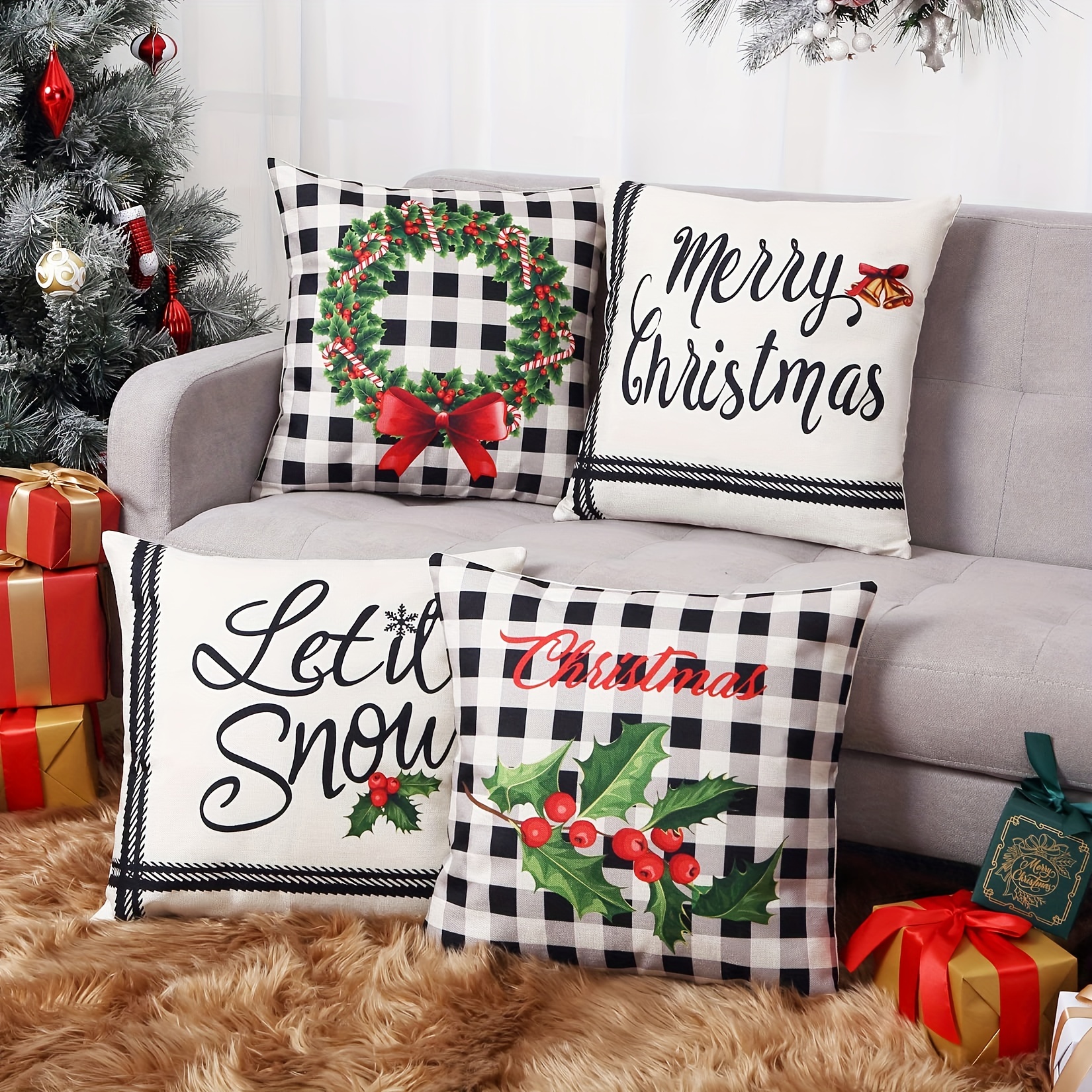 1pc Christmas Theme Sled & Santa Claus Slogan Cushion Cover, Modern Simple  Faux Linen Material With Hidden Zipper, Single Printed Side, Pillow Insert  Not Included, Suitable For Christmas Party Living Room Bedroom