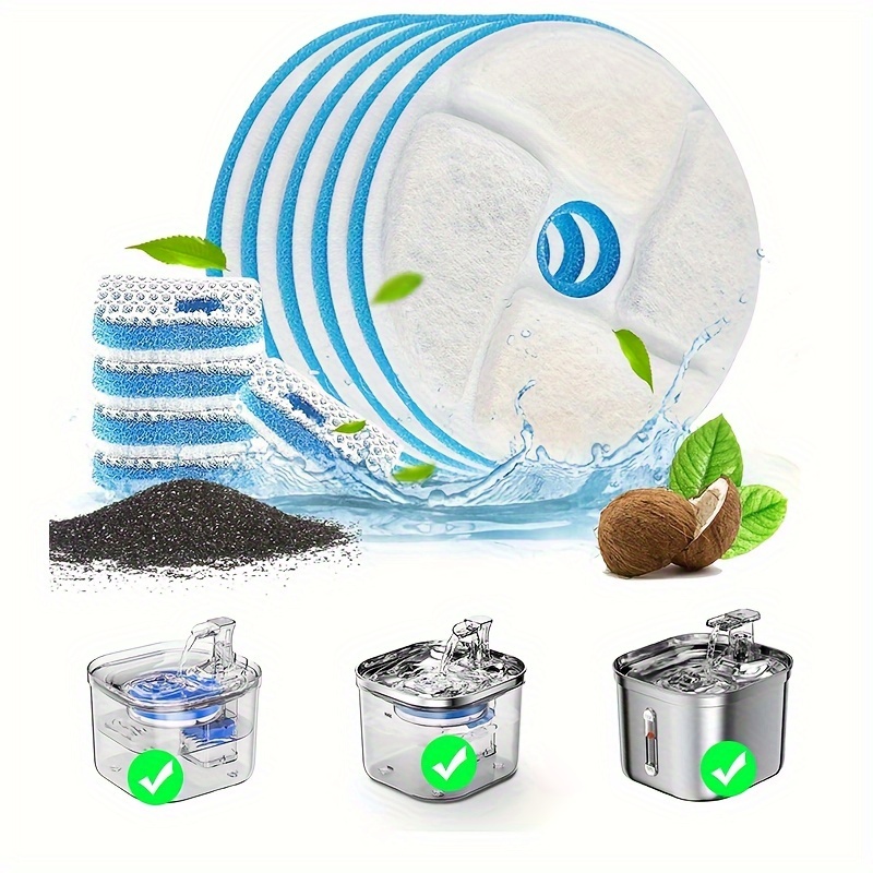 

6 Sets Pet Water Fountain Filters Replacement, Triple Filtration System, Activated Carbon Filters For Wf120, Wf040, Wf160 Cat Water Dispenser