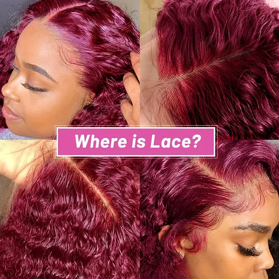 250 Burgundy Deep Wave Lace Front Wigs Human Hair Wigs Temu