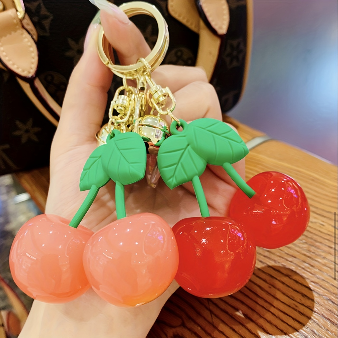 Cool Summer Cute Simulation Fruit Cherry Acrylic Couple Keychain Women Kids  Cute Backpack Pendant Car Key Chain Fashion Jewelry