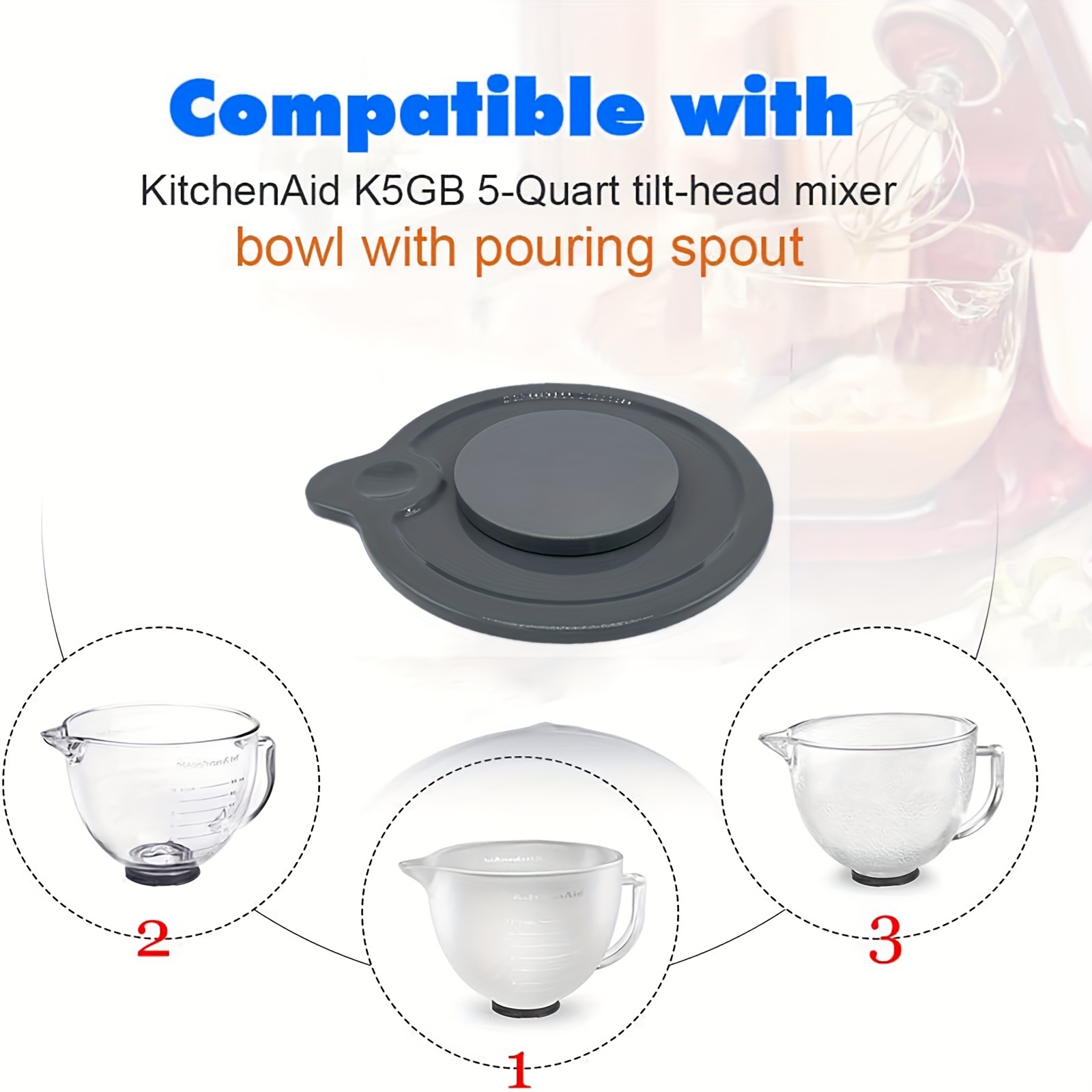 1pc, Mixer Bowl Cover For KitchenAid 4.5-5 Quart Tilt-Head Stand Mixer,  Splash Guard With Add Ingredient Opening, Glass Bowl Lid To Prevent  Ingredien