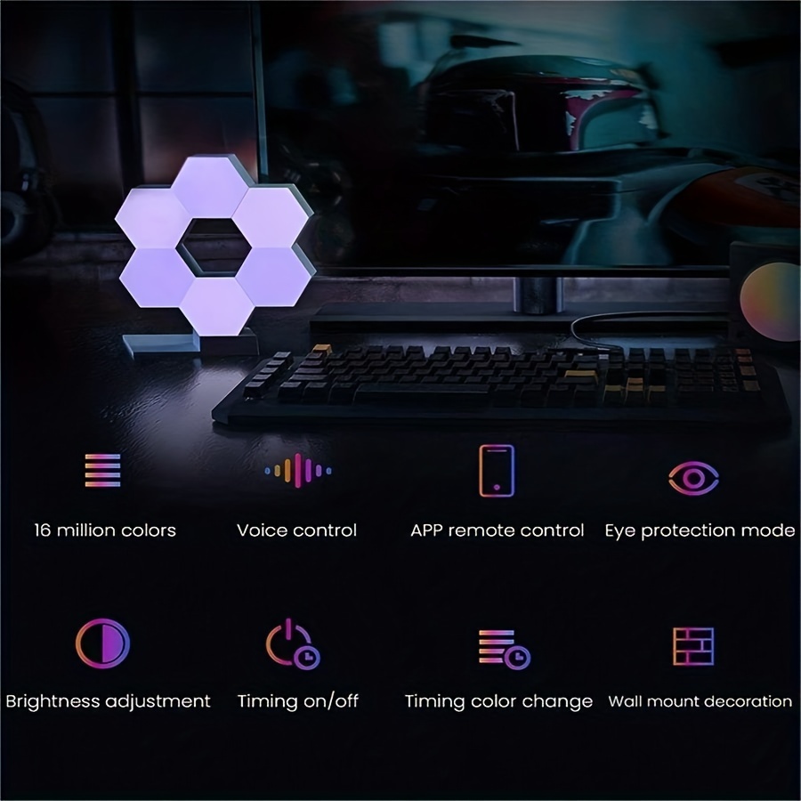 Bihd Confezione da 8 pannelli luminosi esagonali - Smart Rgb Luci a led  esagonali Luci da parete con app e telecomando Cool Music Sync Luci da  gioco Luce per piastrelle per Liv