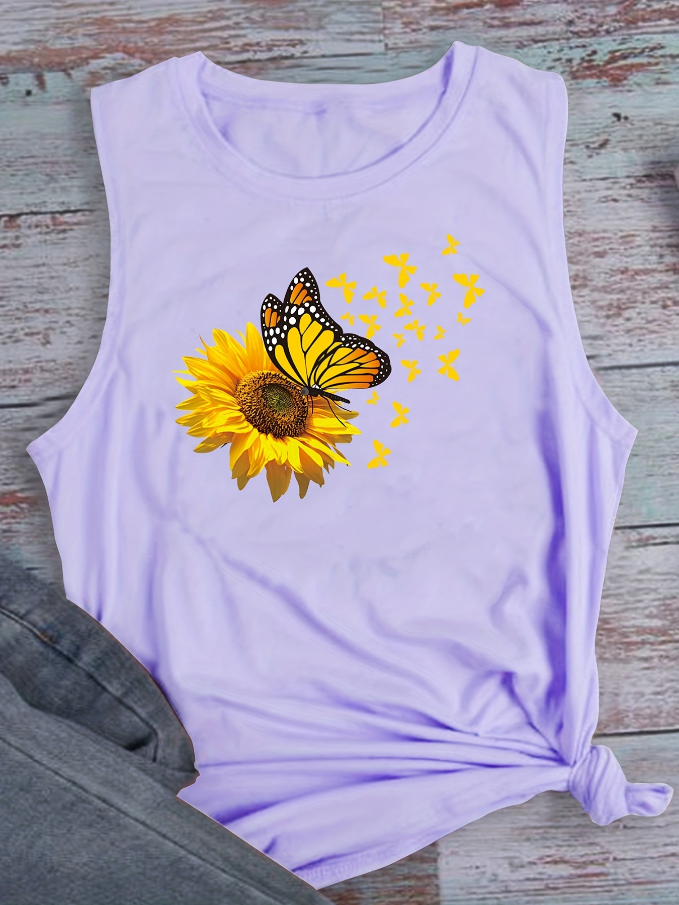 sunflower print tank top sleeveless crew neck - Temu