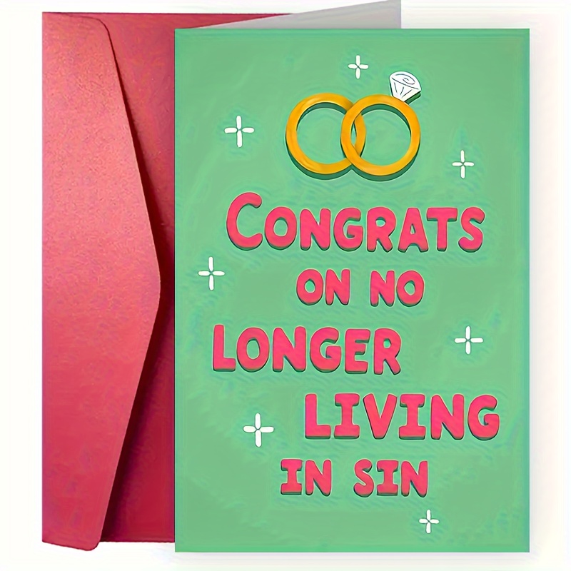 

1pc Sleazy Greeting Funny Wedding Card With Envelope | Funny Congratulation Card | Rude Wedding Cards For Bride & Groom | Bridal Shower Cards | No Longer Living In Sin Card, 5 X 7 In Envelope (1 Card)