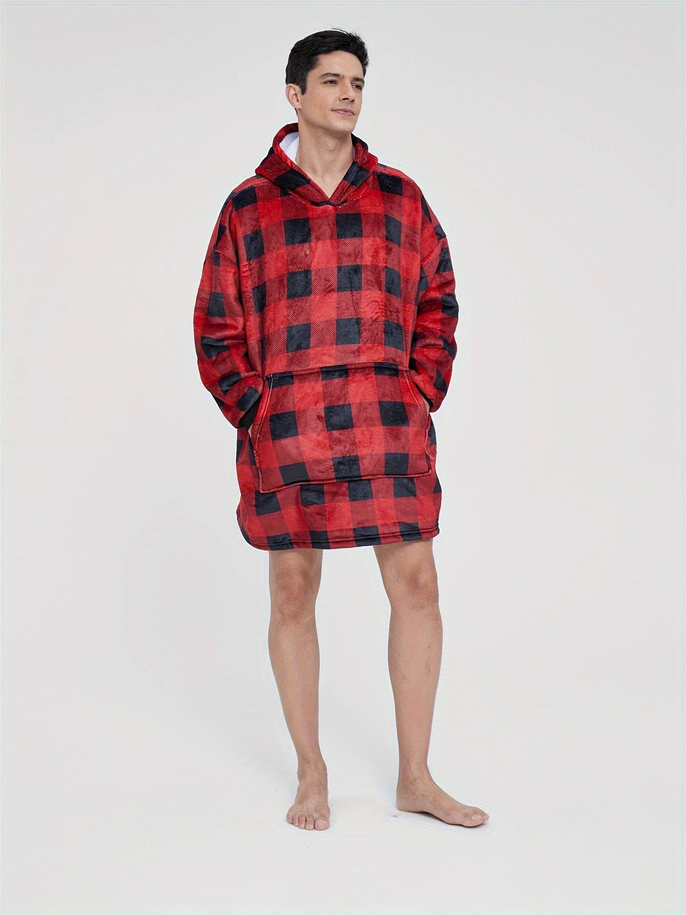 Men's Trendy Pajamas Hooded Warm Robe Cartoon Plaid Graphic - Temu