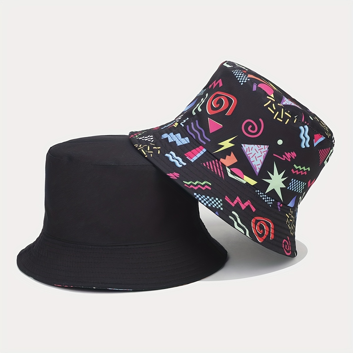 Geometric Pattern Retro Double-sided Wearing Bucket Hat Seaside