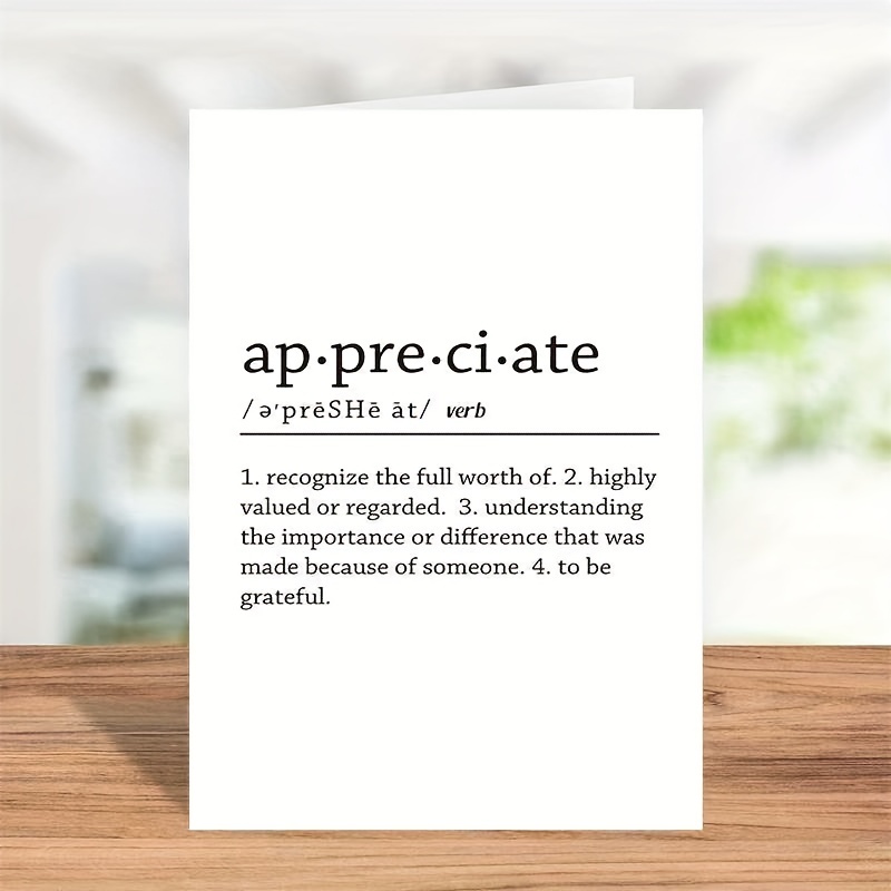 

Cute Appreciate Definition Card, Funny Thank You Card For Him Her, Lovely Thankful Greeting Card For Teacher Boss, 5*7in, Set Of 2