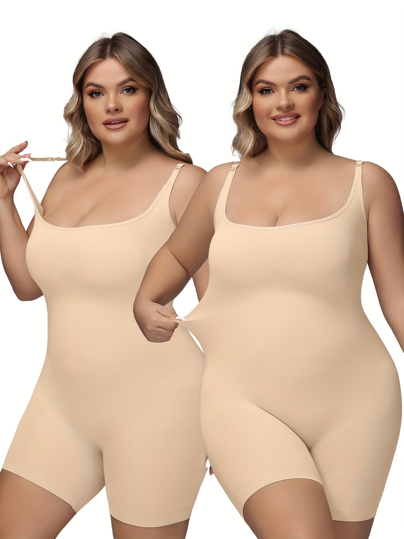 Women's Simple Shapewear Bodysuit, Plus Size Solid Seamless Zip Up Snap  Crotch Tummy Control Slimming Cami Body Shaper - - Temu Canada