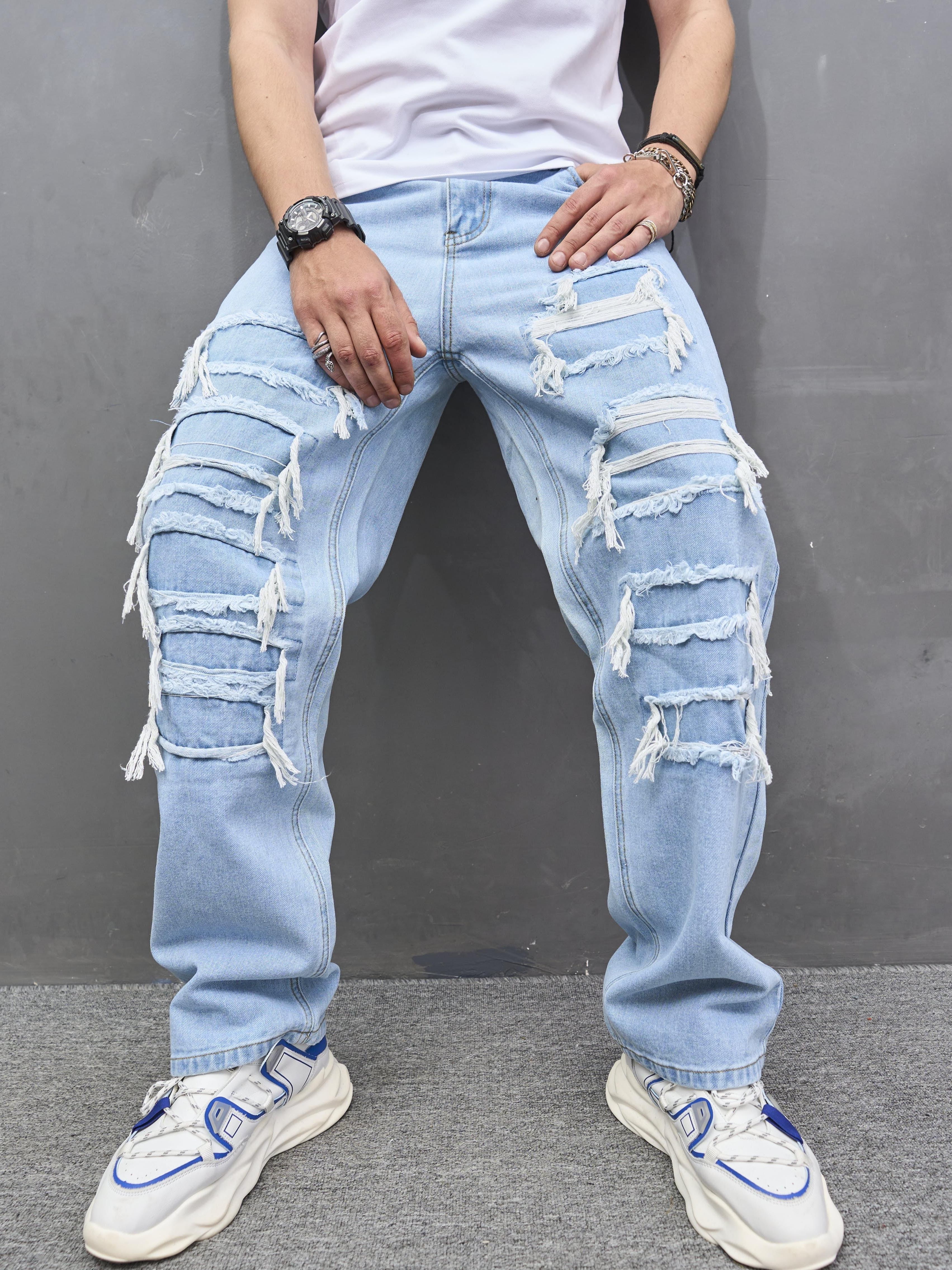 Loose Fit Trim Jeans Men's Casual Street Style Wide - Temu