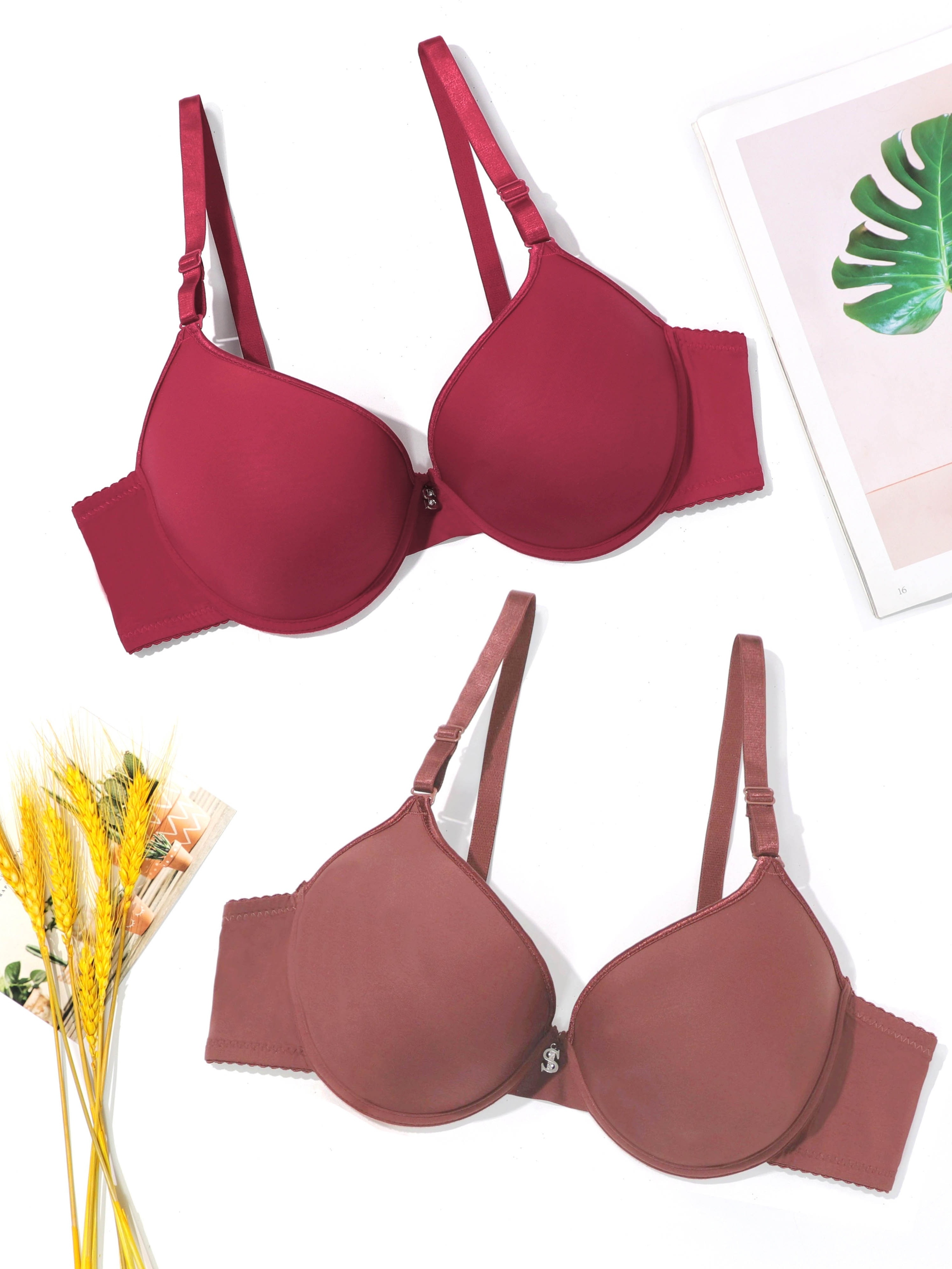 2pcs Solid Push Up Bra