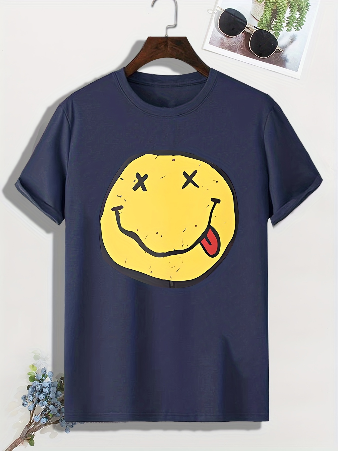 Camiseta Estampado Cara Feliz Hombre Transpirable Temu Chile