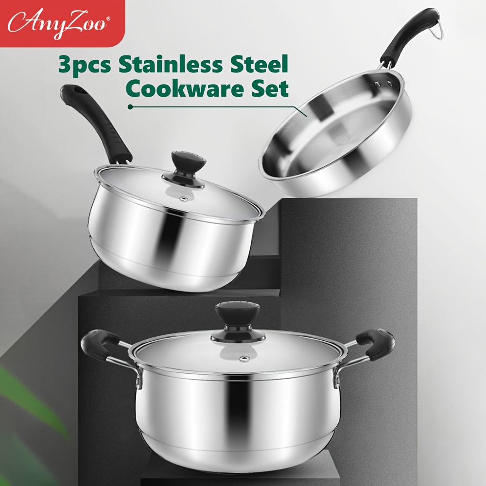 12pcs/set Stainless Steel Cookware Set Flat Bottom Frying Pan Soup Pot Milk  Pot Kit Induction Cooker Cooking Pan For Home - Pans - AliExpress