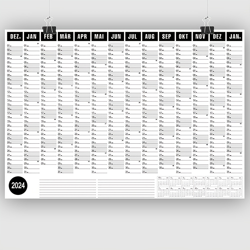 2024 Black White Simple 365 day Calendar Poster Sticker - Temu