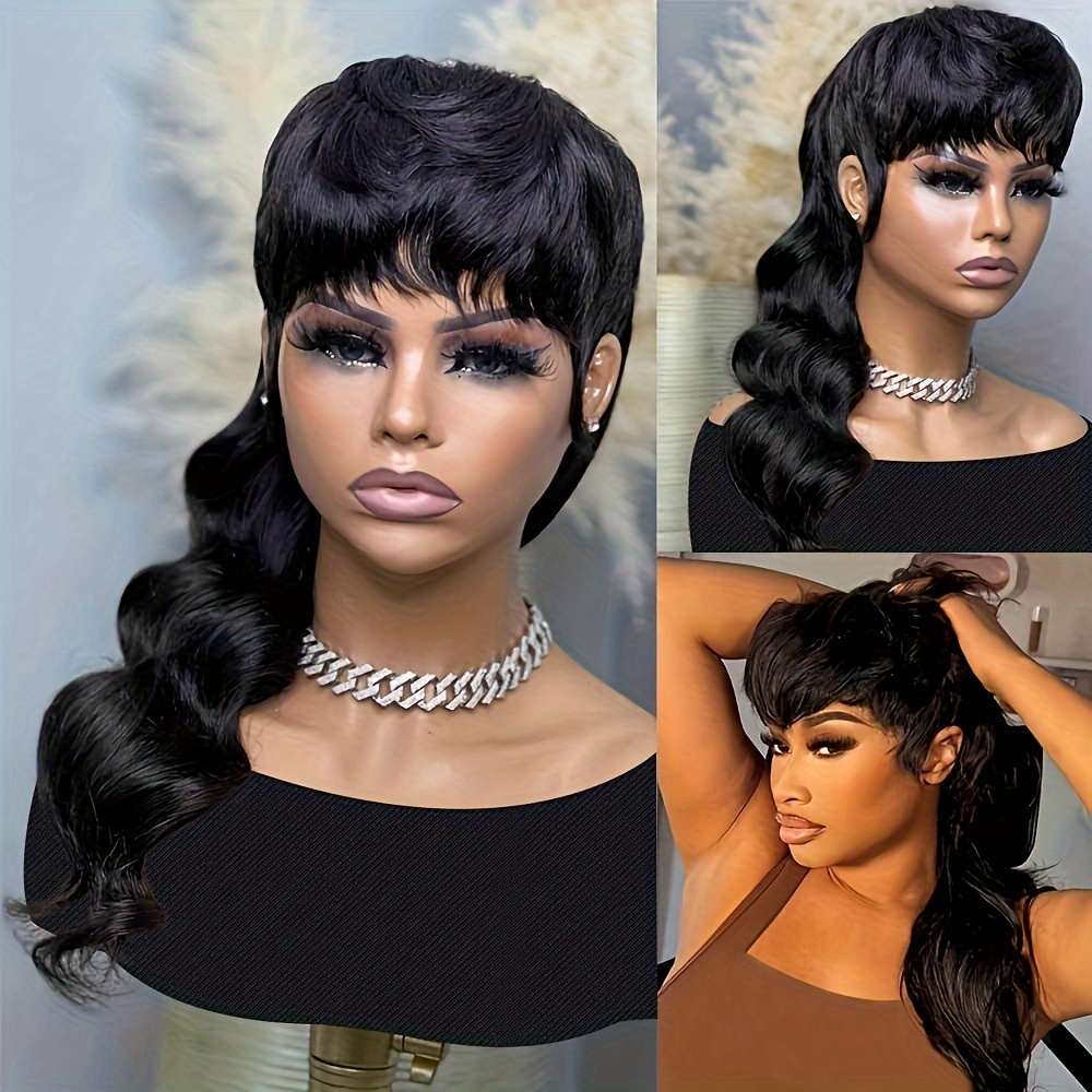 Fashion Mullet Wigs With Bangs Deep Curly Short Pixie Brazilian Human Hair  Wigs