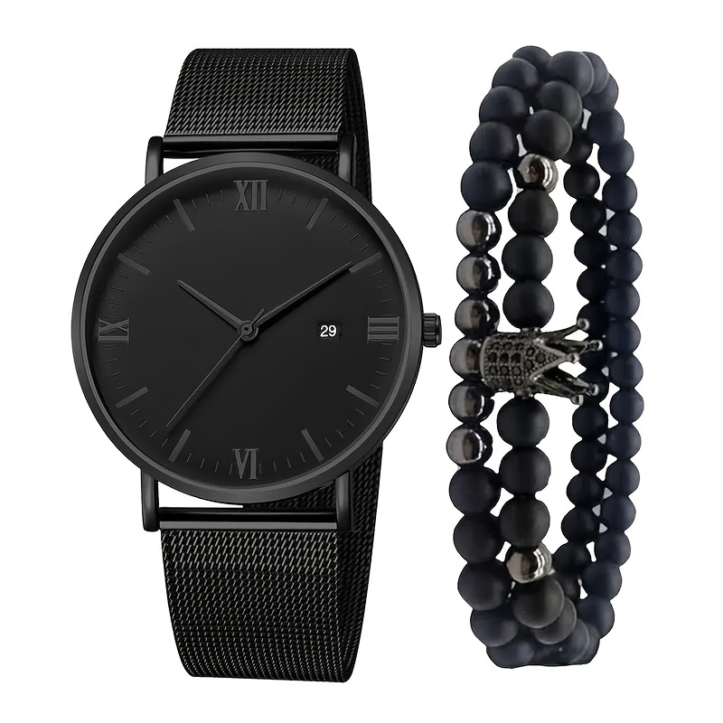 Student Ultra thin Wristwatch Black Steel Strap Sports - Temu