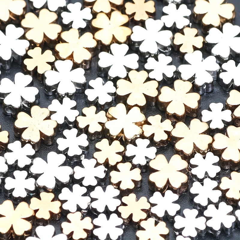 

50/100pcs 6/8mm Golden Or Silvery Mixed Color Lucky Four-leaf Clover Design Plastic Beads For Diy Necklace Bracelet Earring Making, Ideal St. Patrick's Day Decoration Accessories