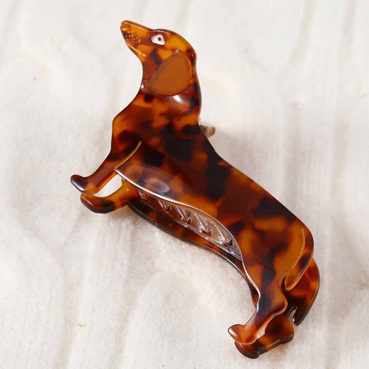 

Elegant Oval Acetic Acid Hair Claw Clip With Dachshund Dog Design, Animal Motif, Color Matching Print, Suitable For Women And Teens 14+, Ideal Birthday Gift - Single Piece