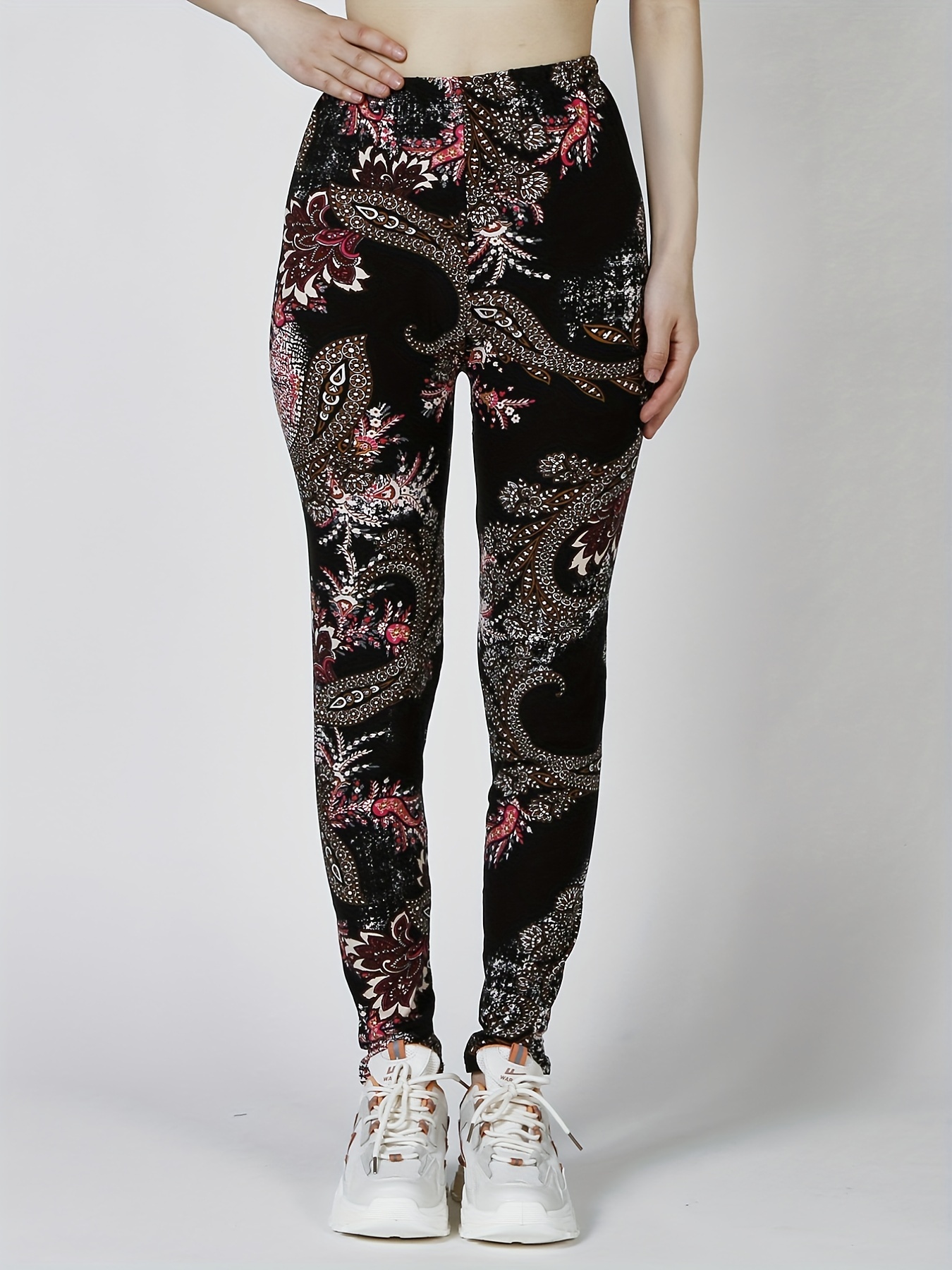 Floral Print Skinny Leggings Casual Every Day Stretchy - Temu
