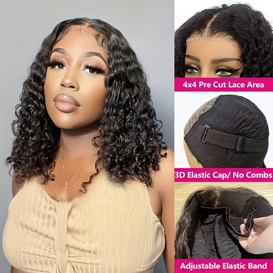 Wear and Go Glueless Wigs Human Hair Pre Plucked Deep Wave Bob Wig Human  Hair Lace Front Wigs for Beginners Upgraded No Glue Pre Cut 4x4 Lace  Closure