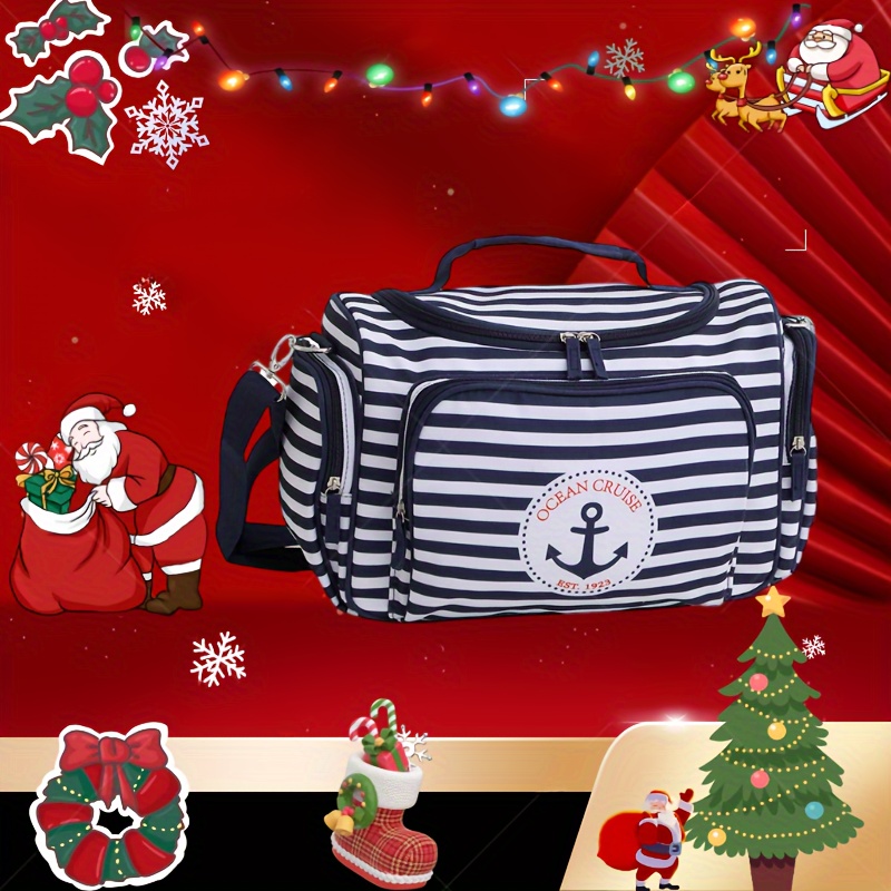 

Trendy Striped Ocean Cruise Print Travel Duffel Bag, Portable Large Capacity Sports Gym Yoga Bag, Perfect Luggage Storage Bag For Travel And Fitness