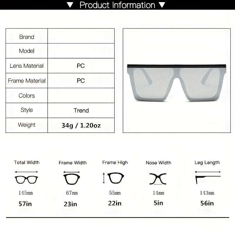 Oversized Square Frame Sunglasses Beach UV400