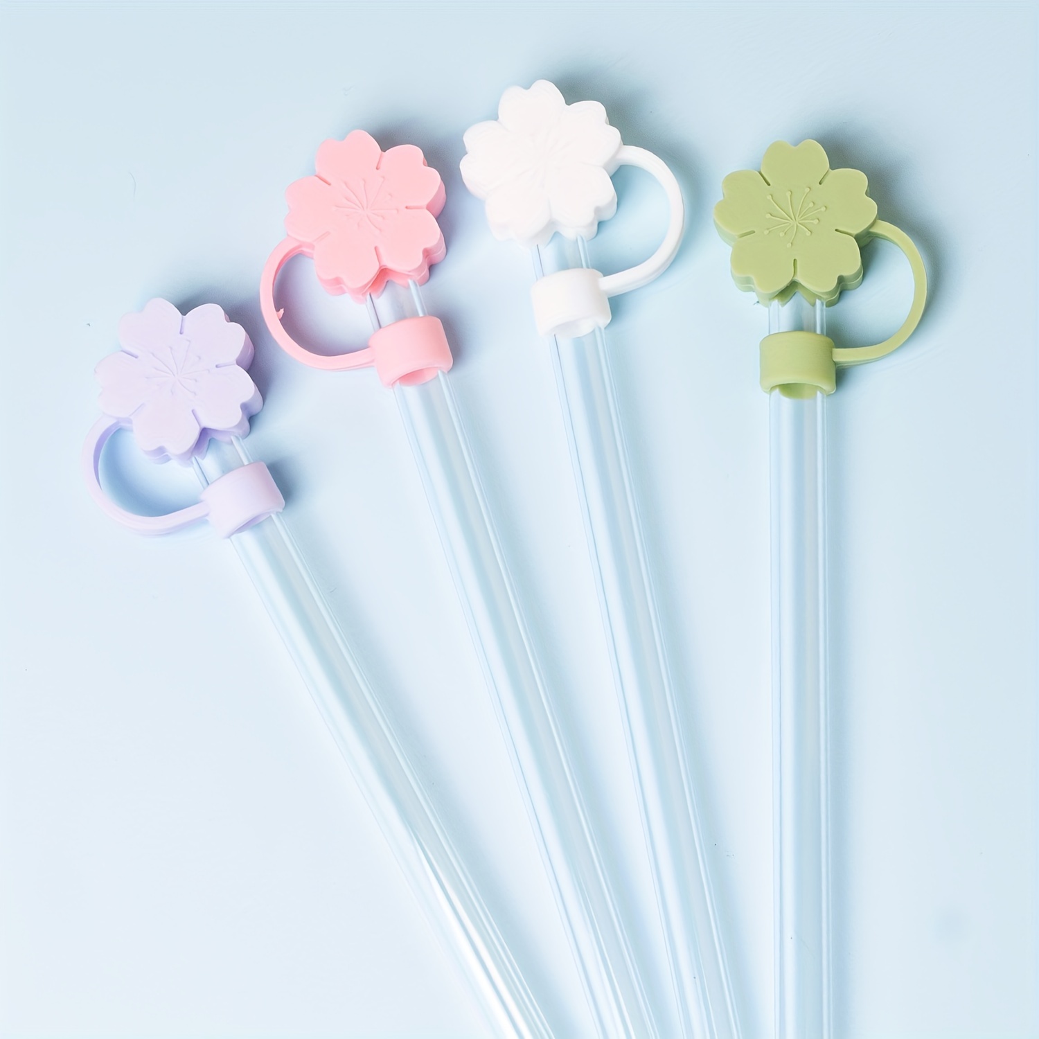 4Pcs silicone straw caps Drinking Straw Plug Flower Straws Tips Reusable