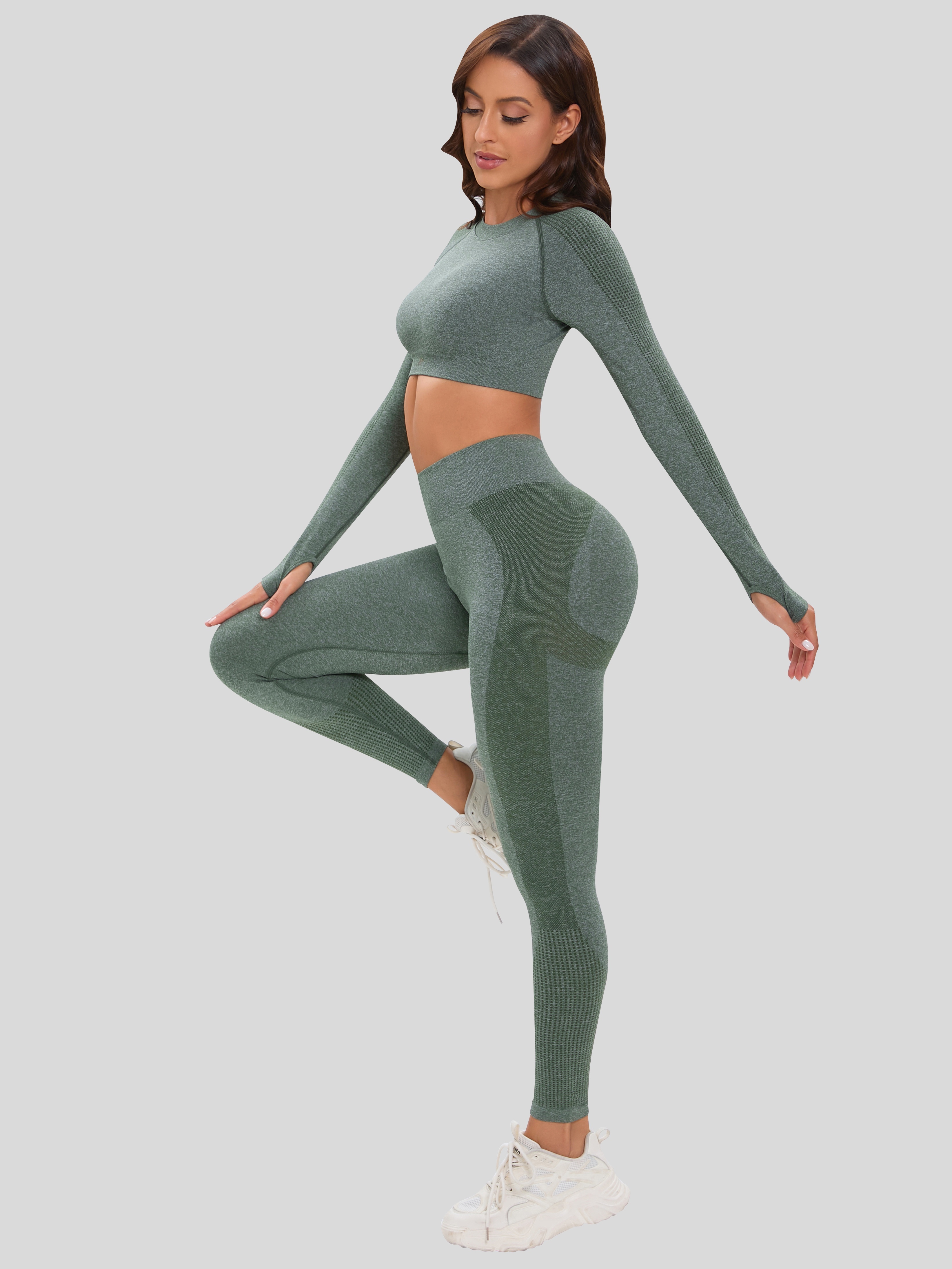 Women Seamless Long Sleeve Top + High Waist Legging Yoga Clothes